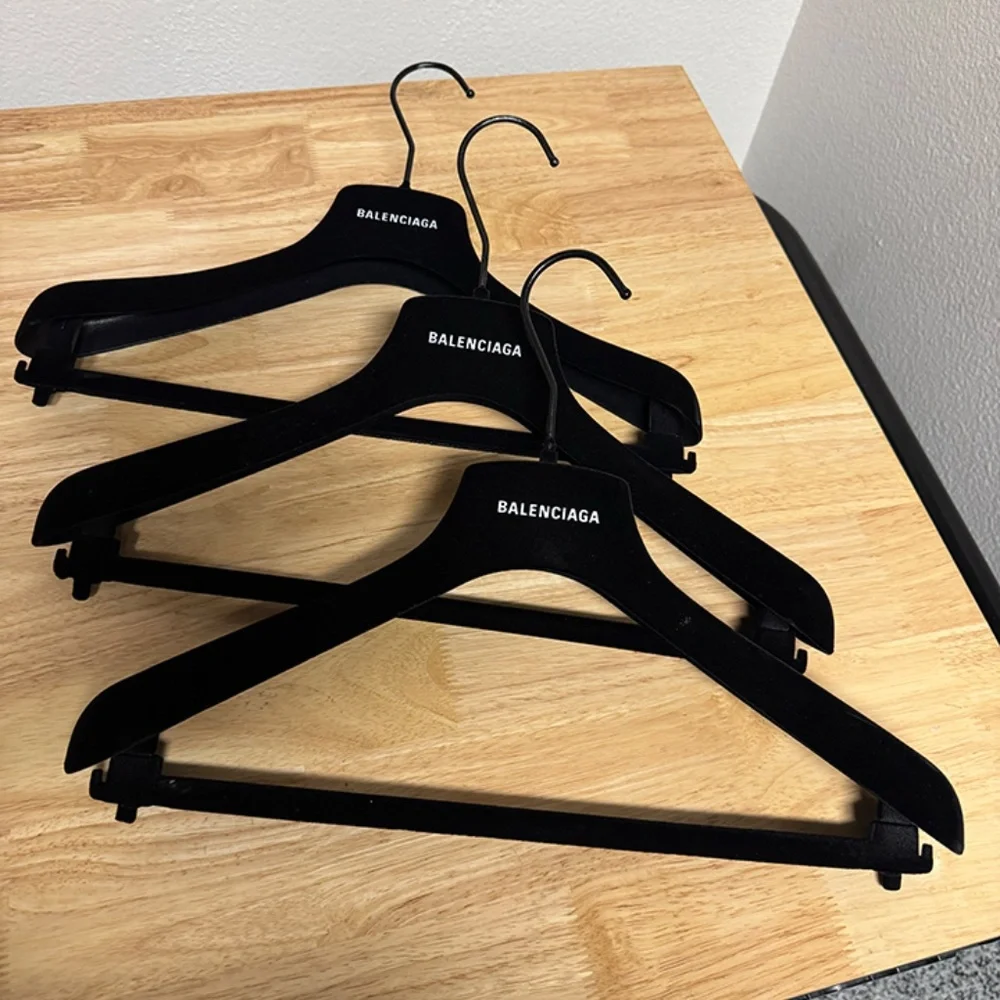 3 BALENCIAGA unisex black velvet hangers for shirts or coats